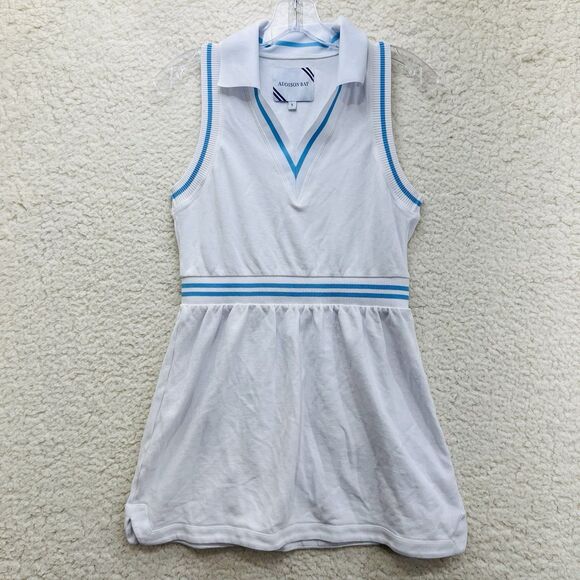 Addison Bay Sleeveless Tennis Dress White Blue Trim Athletic Polo Style Size S - Picture 1 of 6